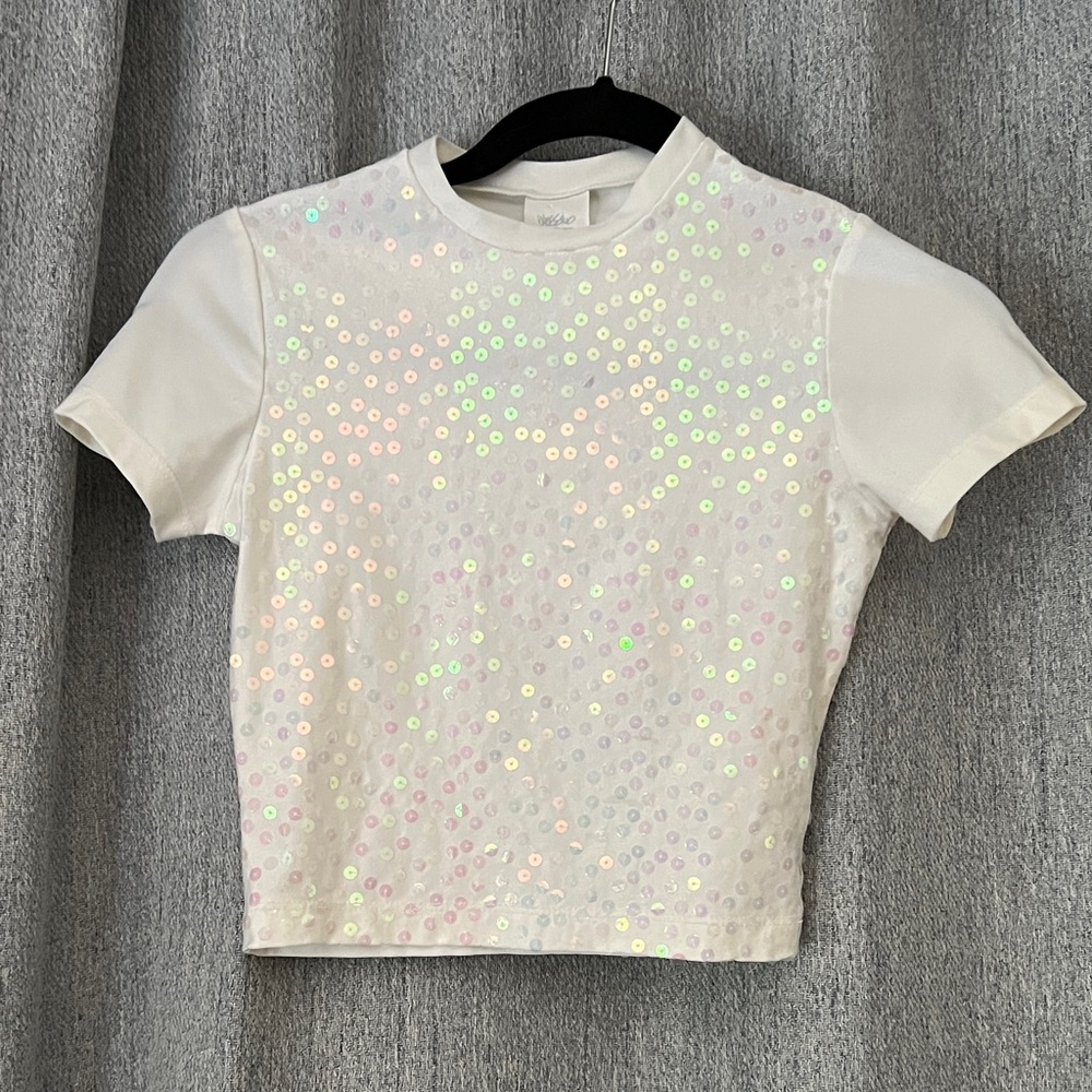 Vintage Mossimo Supply Co. White Sequin Short Sleeve Tee